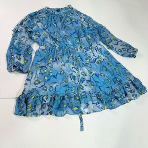 Prabal Gurung for JCPenny Dress Women 2X Floral Ruffle Hem Drawstring flowy Blue